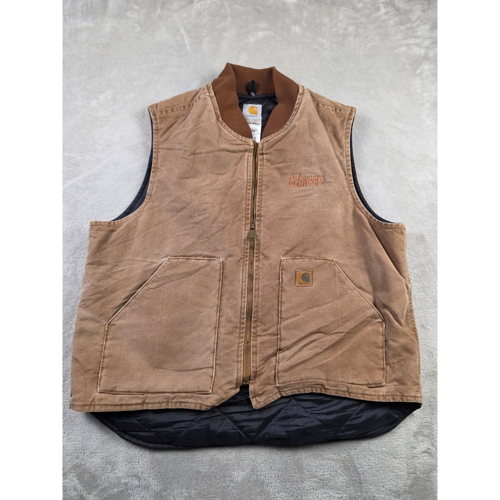 Vintage Carhartt Duck Vest V02 Mens XL Brown Quilt Lined Workwear Canvas Y2K